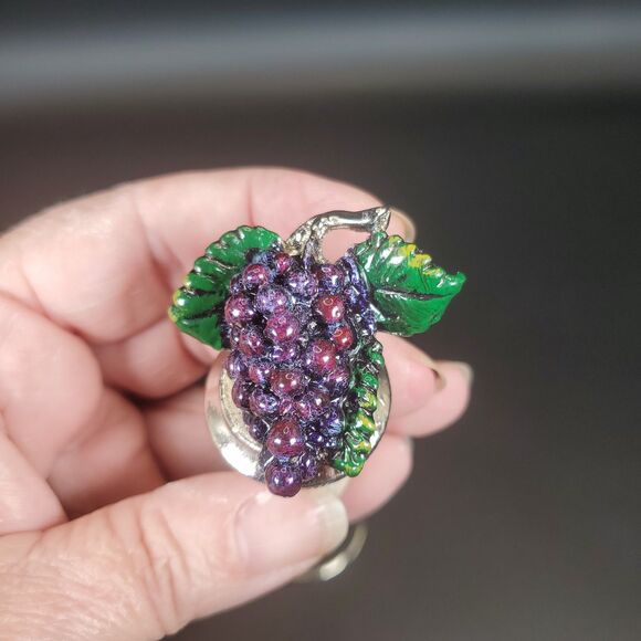 Purple Grape Pewter Wine Bottle Stopper – Hand Painted Cork Stopper - Picture 2 of 6